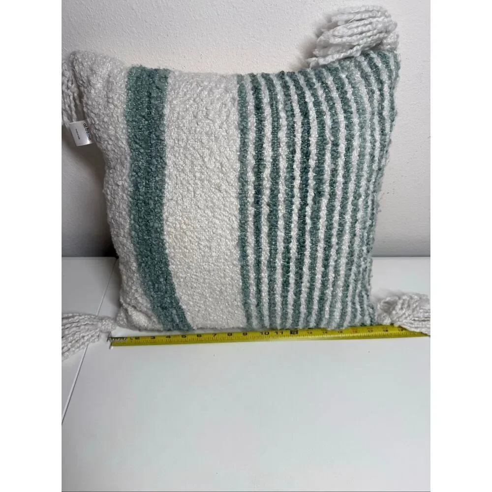 At Home Grayson Green White Knit Towed Striped Cushion